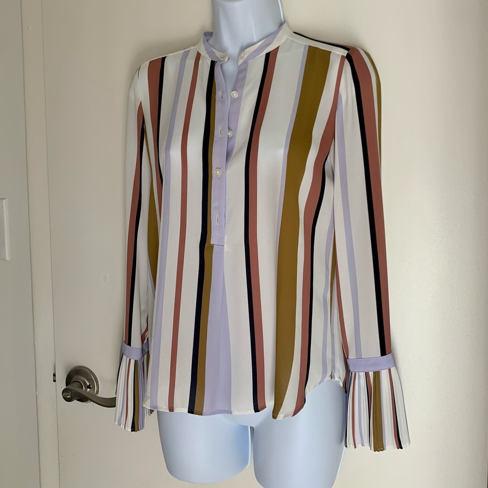 petite striped button down blouse shirt
